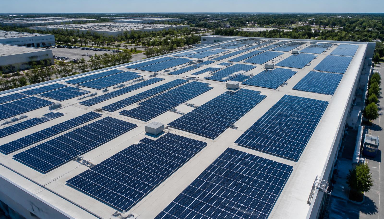 Usina solar em telhado comercial